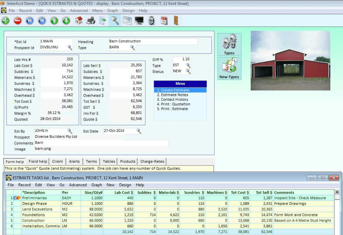 Construction cost estimator software